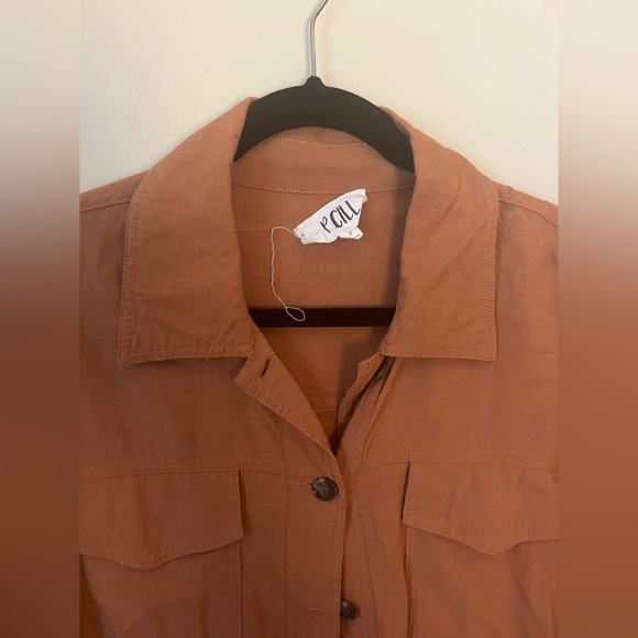Women’s P CILL Burnt Orange Distressed Button-Up in Size S - Picture 2 of 5